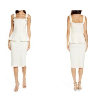CHIARA BONI LA PETITE ROBE TORQUATA PEPLUM D-RING CREAM SHEATH DRESS 44 IT/ 8 US